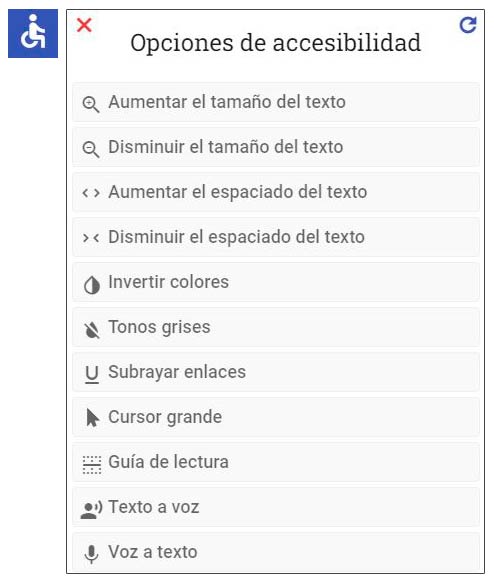 Opciones de accesibilidad disponibles
